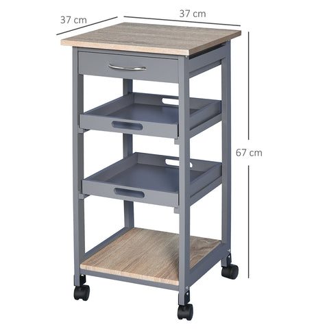 Rootz Kitchen Trolley - Serving Trolley - Portable Cart - Pine Wood - Multi-Storage - 37W x 37D x 76H cm