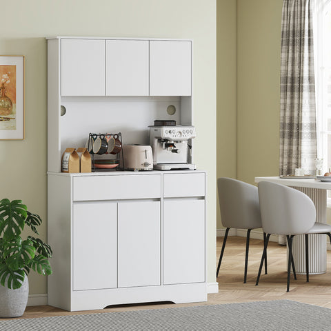 Rootz Kitchen Cabinet - Storage Unit - Pantry Organizer - Ample Storage - 100cm x 38cm x 180cm - White Chipboard
