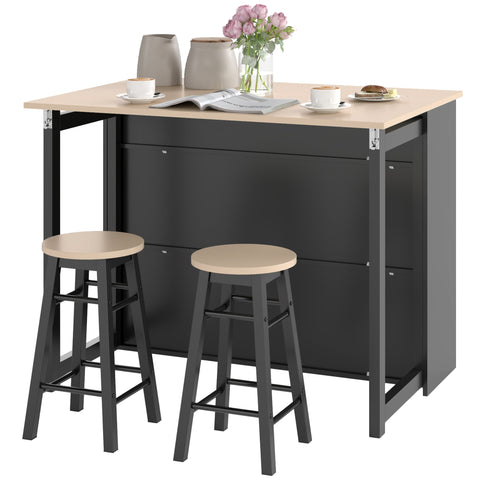 Rootz 3 Piece Barset - Bar Table Set - Foldable Dining Set - 6 Storage Compartments - 116x70x89.5cm