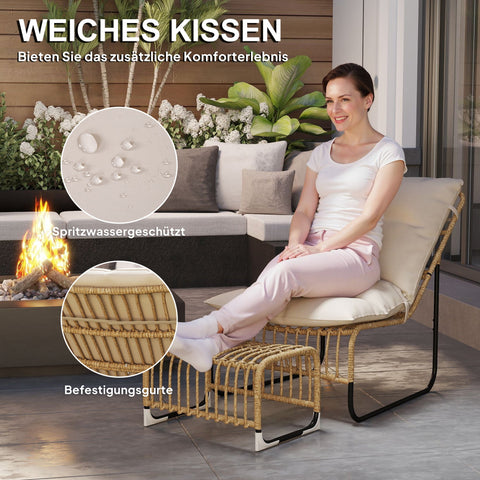 Rootz Rattan Relaxation Armchair with Foot Stool - Garden Armchair - Outdoor Lounge Chair - UV-Resistant - 65 x 93 x 80 cm