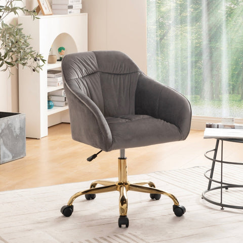 Rootz Gray Velvet Swivel Chair - Height Adjustable Chair - Rotatable Office Chair - Maximum Comfort - 44L x 55W x 91H cm