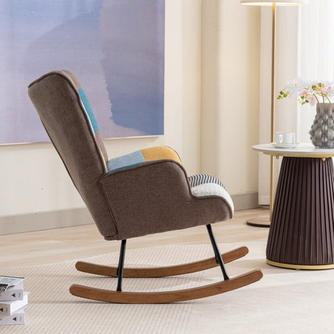 Rootz Patchwork Rocking Chair - Rocker - Glider - Long-lasting Comfort - 69.5L x 50W x 88.5H cm