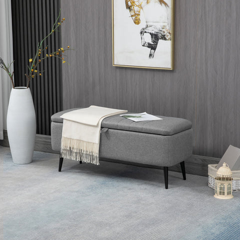 Rootz Upholstered Storage Bench - Seat Chest - Linen Look - Extra Storage - 102 x 40 x 44 cm - Grey