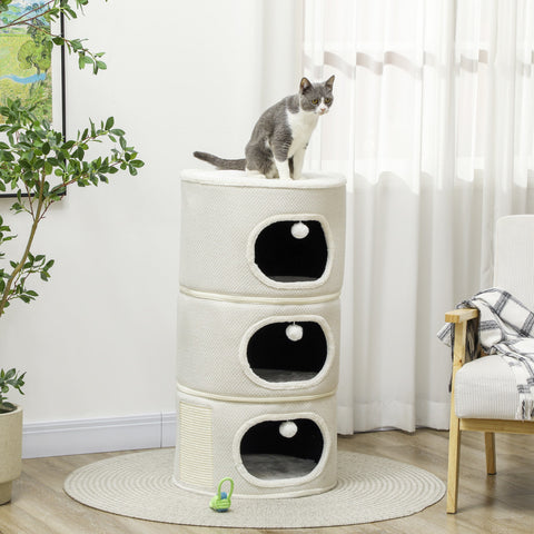 Rootz 4 Tier Cat Barrel - Cat Tower - Indoor Cat House - Scratch & Play - 51cm Ø x 100cm H