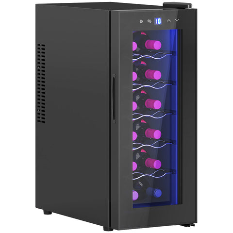 Rootz 12 Bottle Wine Fridge - Drinks Fridge - Beverage Cooler - Energy Efficient - 26.5 cm W x 51.5 cm D x 65 H cm - Touch Screen & LED Light