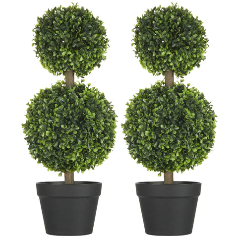 Rootz Set van 2 Kunstbuxus - 2 Buxus - Kunstplanten - Buiten - Woningen - Kantoren - Restaurants - Groen + Bruin + Zwart - 17 cm x 17 cm x 60 cm