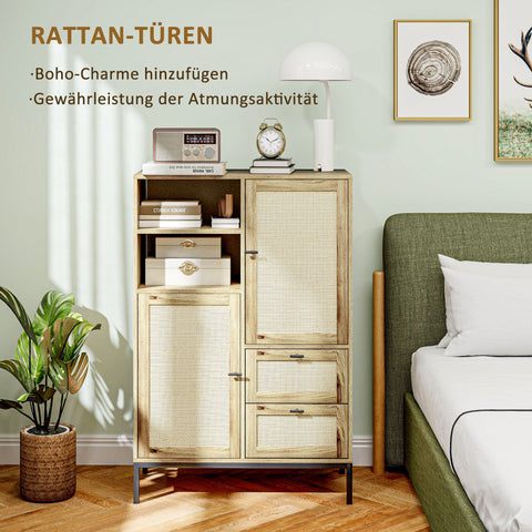 Rootz Storage Cabinet - Flexible Chest - Drawers - Adjustable Shelves - Rattan Doors - Easy Cleaning - 80W x 40D x 120H cm
