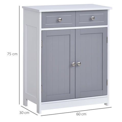 Rootz Bathroom Cabinet - 2 Door Cabinet - Buffet Storage Cabinet - Elegant Design - 60cm x 30cm x 75cm - Grey and White