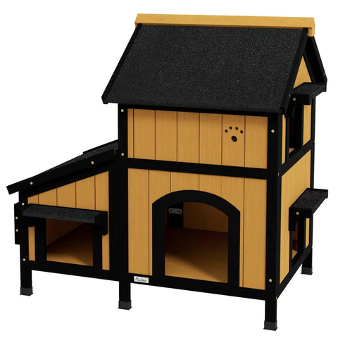 Rootz Cat House - Cat Cave - Flower Box - Waterproof - Fir Wood - Yellow - White - Black - 96cm X 65cm X 85.5cm