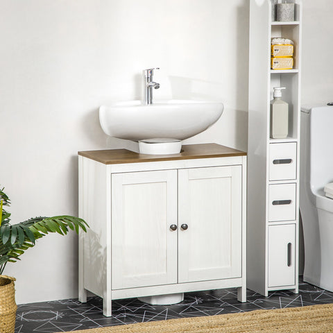 Rootz Bathroom Sink Base Cabinet - Vanity Unit - Sink Storage - Sleek Design - 60 x 30 x 60 cm - White & Brown
