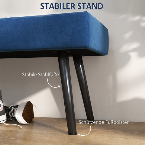 Rootz Upholstered Bench - Velvet Bench - Bedroom Seat - Elegant Design - 100 x 36 x 45 cm - Blue