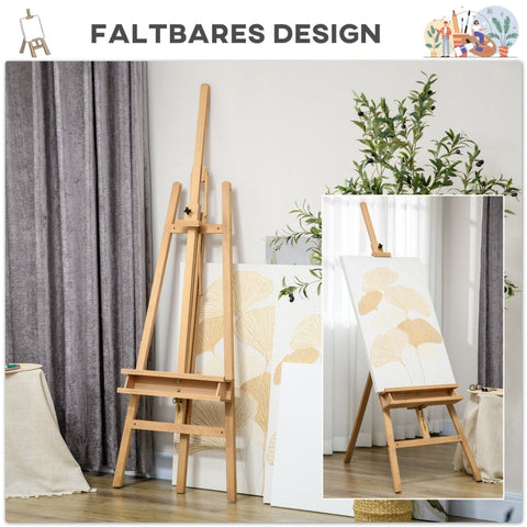 Rootz Beech Wood Easel - Adjustable Height - Painter's Easel - Wedding Sign Stand - Stable Tripod Design - 65cm x 110cm x 180-235cm