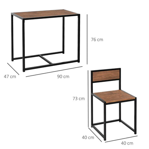 Rootz 3-piece Bar Table Set - High Table Set - 3 Pieces - 2 Chairs - 1 Table - Brown + Black - 90 cm x 47 cm x 76 cm