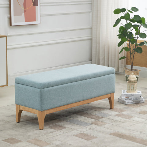 Rootz Scandinavian Style Storage Bench - Footstool - Side Table - Spacious Storage - 110L x 39W x 45H cm - Blue Fabric