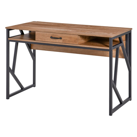 Rootz Industrial Style Desk - Office Table - Study Desk - Sturdy Workspace - 120L x 60W x 76H cm with Drawer & Compartments