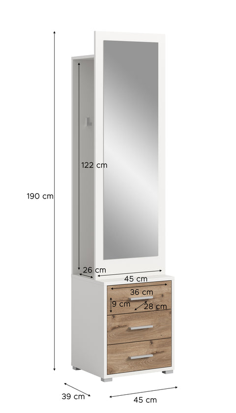 Rootz Wardrobe Combination - Coat Rack - Entryway Organizer - Space-Saving Design - 45cm x 190cm x 38cm