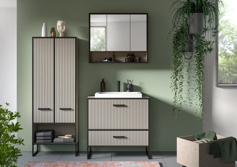 Rootz 3-Piece Bathroom Set - Bathroom Furniture - Vanity Units - Easy-Care Surface - 154x192x48 cm