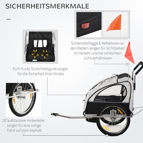 Rootz Children's Bicycle Trailer - Kids Bike Trailer - Child Transporter - Safety Belts - Full Suspension - Weather Protection - 142cm x 85cm x 105cm