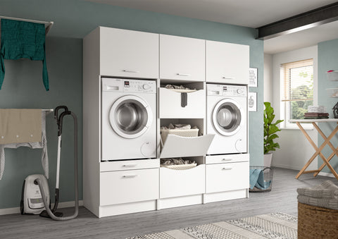 Rootz White Imitation Washing Machine Conversion Set - Laundry Organization - Storage Solution - Quick Install - 193x195x68cm