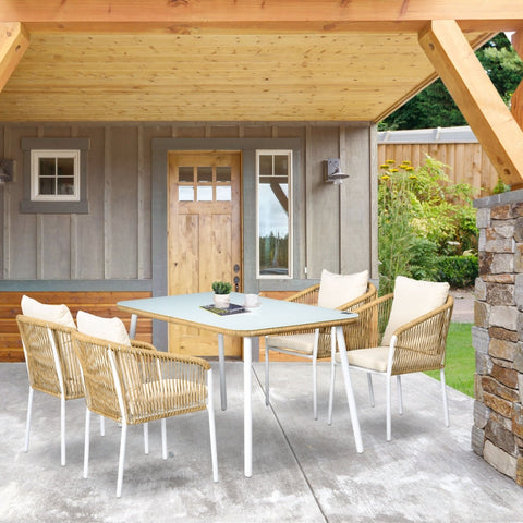 Rootz 5-Piece Garden Set - Outdoor Furniture - Patio Seating - Space-Saving Design - Durable & Weather-Resistant - Luxurious Comfort - Table: 140L x 80W x 74H cm, Chairs: 57W x 60D x 77H cm