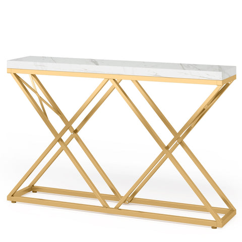 Rootz Faux Marble Console Table - Entryway Table - Foyer Table - Durable & Waterproof - 140 cm L x 30 cm W x 91.4 cm H