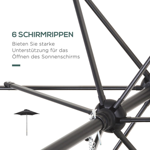 Rootz Black Hexagonal Parasol - Balcony Sunshade - Patio Umbrella - Easy Open - Ø196cm x 2.04m