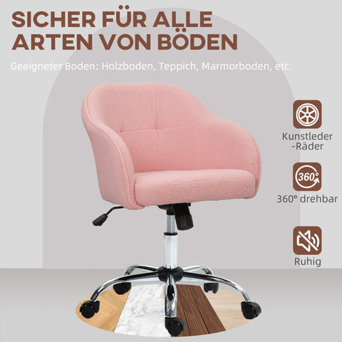 Rootz Ergonomic Home Office Chair - Desk Chair - Swivel Chair - Adjustable - 56cm x 61cm x 76-86cm - Pink Teddy-Texture