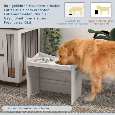 Rootz Adjustable Feeding Station - Durable Pet Feeder - Stylish Dog Bowl Stand - Ergonomic Design - Easy to Clean - 54cm x 31.5cm x 47cm - MDF & Stainless Steel