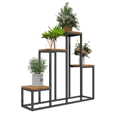 Rootz Bloemenplank - Plantenplank - 4 Niveaus Planttrappen - Bloemenrek - Binnen &amp; Buiten - Metalen Frame - Zwart + Lichtbruin - 80 x 20 x 74 cm