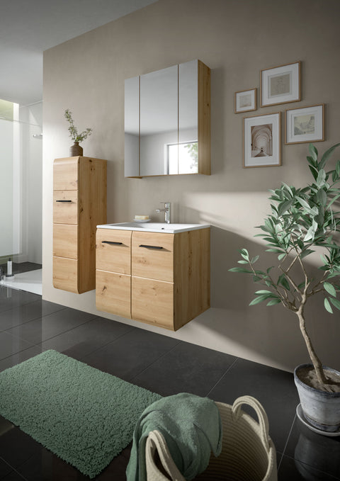 Rootz 4-Piece Bathroom Set - Storage Solution - Vanity Unit & Mirror Cabinet - Easy Assembly - Brown - 105cm x 185cm x 46cm