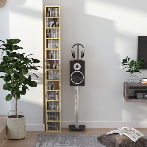 Rootz CD & DVD Storage Shelf - CD/DVD Organizer - Media Shelving Unit - Holds 204 CDs/DVDs - 21 x 20 x 175 cm -Brown