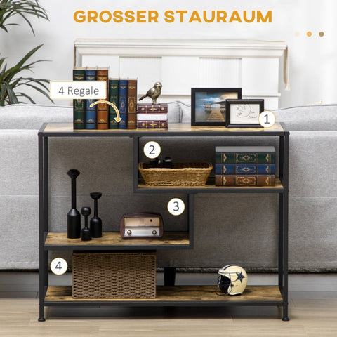Rootz Industrial Console Table - Entryway Table - Rustic Brown Black Hall Table - Steel Chipboard - 99.6cm x 33.6cm x 74cm
