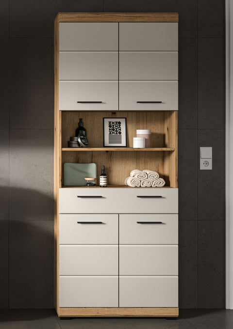 Rootz Tall Cabinet - Storage Organizer - Space Saver - Durable MDF - 74cm x 191cm x 31cm - Brown & white Imitation Finish