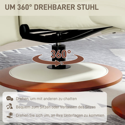 Rootz Reclining Chair with Stool - Lounge Chair - TV Chair - Ergonomic Luxury - 94cm x 98cm x 104cm - White - Faux Leather