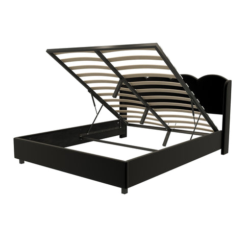 Rootz Double Bed Frame - Padded Bed - Velvet Bed - Hydraulic Storage - USB Charging - 205cm x 168cm x 96cm