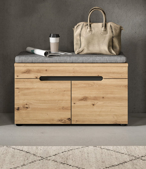 Rootz Entryway Bench - Hallway Seating - Storage Bench - Includes Grey Seat Cushion - 80x45x37cm