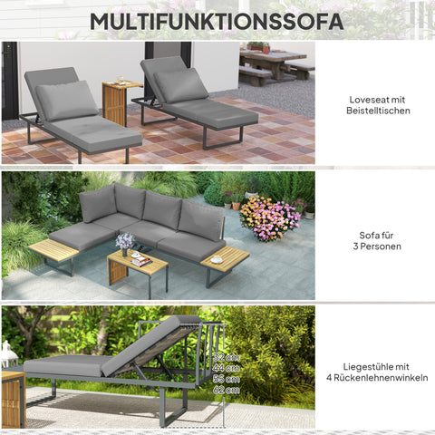 Rootz Outdoor Furniture Set - Garden Lounger - Modular Seating - Adjustable Backrests - Steel Frames - 175cm x 65cm x 70cm