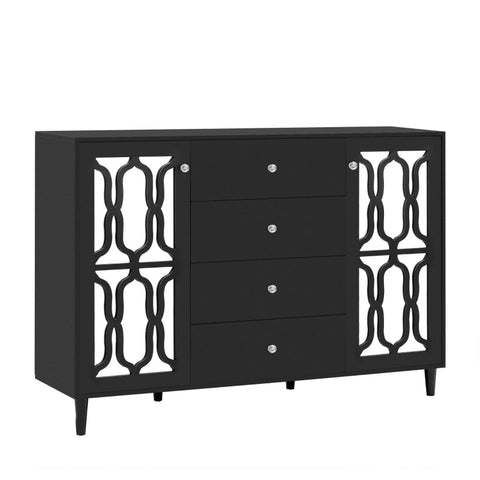 Rootz Black Mirrored Sideboard - Buffet Cabinet - Storage Unit - Crystal Handles - 147.5cm x 40cm x 102cm