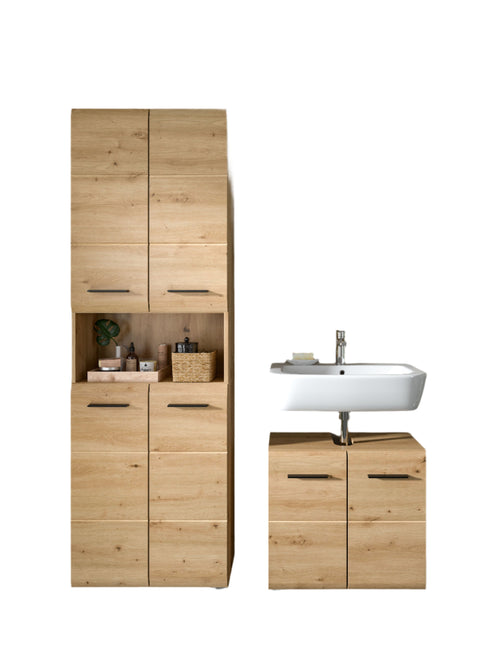 Rootz Bathroom Furniture Set - Vanity Unit - Mirror Cabinet - Elegant Storage - 135x185x30 cm - Brown