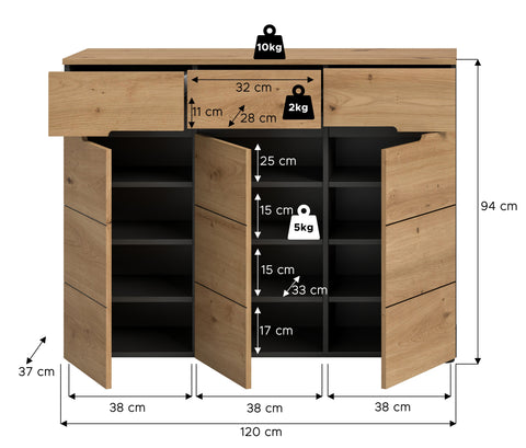 Rootz Shoe Cabinet - Shoe Storage - Footwear Organizer - Durable & Stable - 94cm x 120cm x 37cm