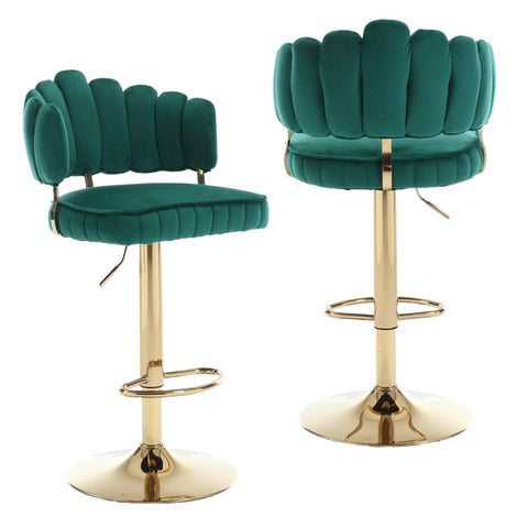 Rootz Adjustable Bar Stool Set - Retro Style Chairs - Velvet Swivel Stools - Ergonomic Comfort - 48cm x 45.5cm x 92-114cm