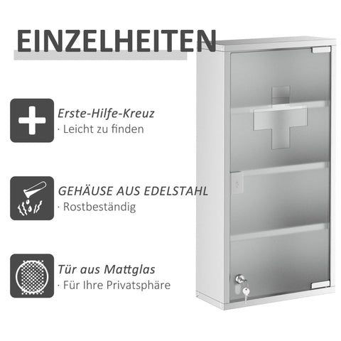Rootz Medicine Cabinet - First Aid Storage - Secure & Durable - Stainless Steel - 30cm x 12cm x 60cm