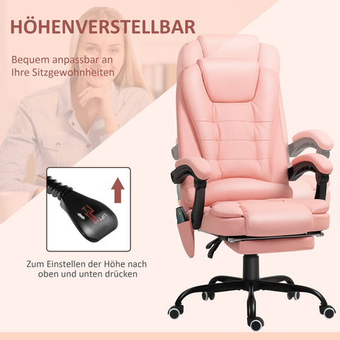 Rootz Massage Office Chair - Recliner - Executive Chair - 7 Vibration Points - Faux Leather - 67 x 67 x 111-121cm - Pink