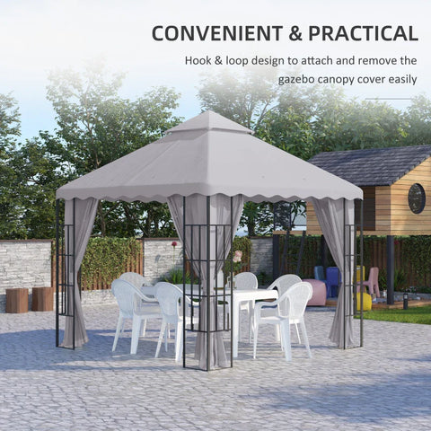 Rootz Gazebo Replacement Roof - Ventilation Canopy - Water Drainage - Holes Polyester - Light Gray - 295L x 295W cm