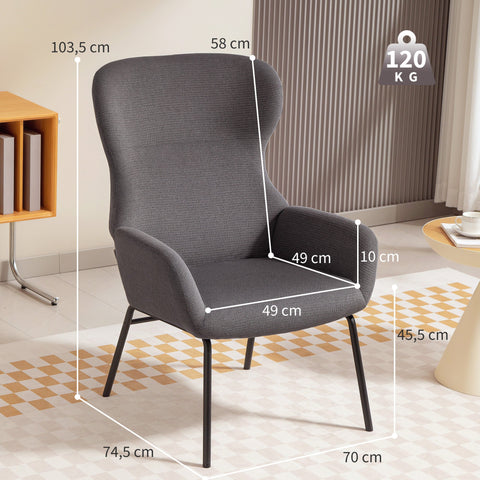 Rootz Modern Upholstered Chair - Accent Chair - Reading Chair - High Comfort - Grey - 70cm x 74.5cm
