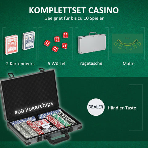 Rootz Poker Set - Poker Case - 400 Chips - Casino Games - 39.5cm x 28cm x 8cm - Organized Play - Texas Hold'em for Up to 10 Players