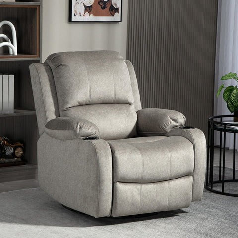 Rootz Relaxation Chair TV Armchair - Reclining Seat - Swivel Rocker - Leather-like Fabric - Cup Holder - Brown - 87cm x 162cm x 102cm