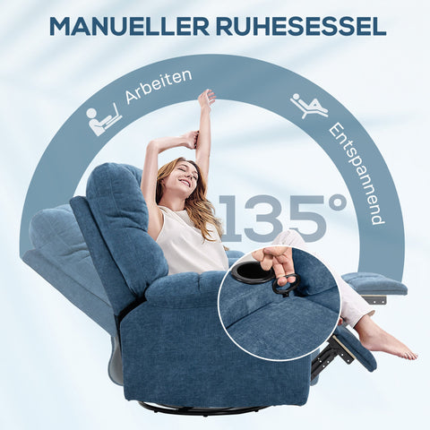 Rootz Relaxation Armchair - Recliner Chair - Rotatable Chair - Fully Adjustable Comfort - 88x96x108cm, Dark Blue