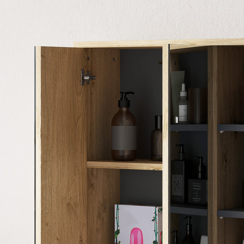 Rootz Bathroom Cabinet with Mirror - Bathroom Mirror Cabinet - Wall Mounting - Space-Saving Design - 60 x 20 x 60 cm - Brown Finish