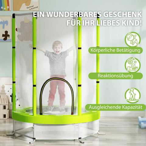 Rootz Children's Trampoline - Kids Bouncing Toy - Mini Jumper - Safety Net - Indoor & Outdoor Fun - Ø140 x 190H cm - Green